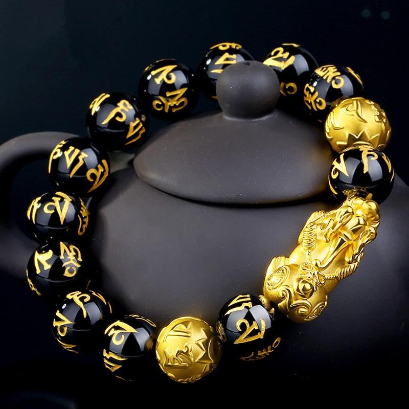 Feng Shui Black Obsidian Wealth Bracelet Pi Xiu Bracelets Dragon Mantra  Bead Ban | eBay